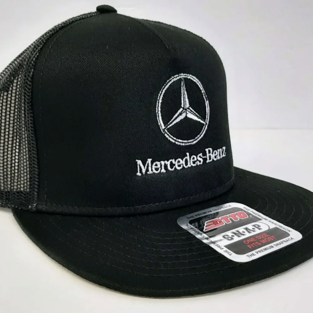 MB Retro Star Mercedes Benz Flat Bill Trucker Mesh Snapback Cap Hat Black Embroi - Picture 5 of 9